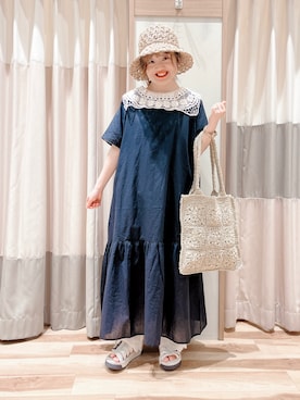 「ペーパーハット」｜「アイテム（ワンピース/ドレス）」を使った、えりさん（レディース・150cm）の夏コーディネート