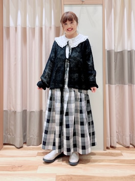 「Samansa Mos2（サマンサ モスモス）の透かしニットカーディガン（カーディガン/ボレロ）」を使った、えりさん（レディース・150cm）の冬コーディネート