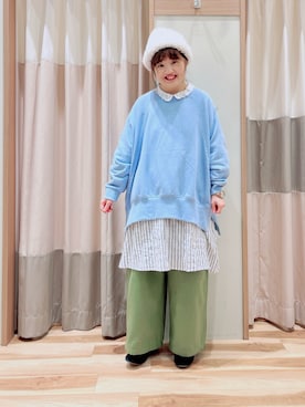 「ストレートパンツ」｜「アイテム（チュニック）」を使った、えりさん（レディース・150cm）の冬コーディネート