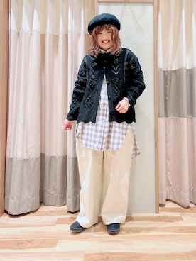 「ストレートパンツ」｜「アイテム（チュニック）」を使った、えりさん（レディース・150cm）の冬コーディネート