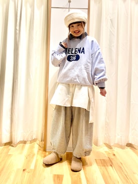 「ehka sopo（エヘカソポ）のアイテム（ニットキャップ/ビーニー）」を使った、えりさん（レディース・150cm）の冬コーディネート