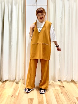 「Samansa Mos2 blue（サマンサモスモスブルー）のアイテム（パンツ、オレンジ系）」を使った、えりさん（レディース・150cm）の夏コーディネート