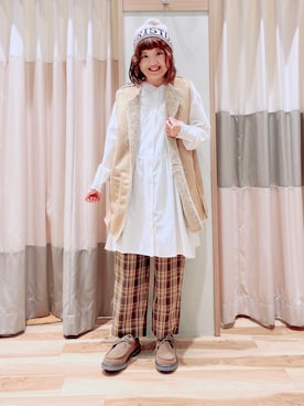 「レースアップシューズ」｜「アイテム（チュニック）」を使った、えりさん（レディース・150cm）の秋コーディネート