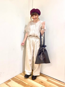 「Samansa Mos2 blue（サマンサモスモスブルー）のアイテム（ハンチング/ベレー帽）」を使った、えりさん（レディース・150cm）の夏コーディネート