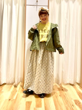 「アイテム（ヘアアクセサリー）」を使った、えりさん（レディース・150cm）の春コーディネート