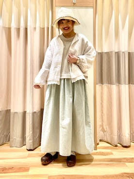 「kazumiコラボ」｜「アイテム（ジャケット/アウター）」を使った、えりさん（レディース・150cm）の春コーディネート