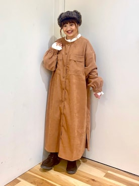 「Samansa Mos2 blue」｜「アイテム（シャツワンピース）」を使った、えりさん（レディース・150cm）の秋コーディネート
