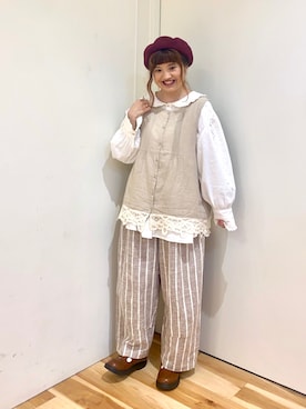 「Samansa Mos2 blue（サマンサモスモスブルー）のアイテム（ハンチング/ベレー帽）」を使った、えりさん（レディース・150cm）の秋コーディネート