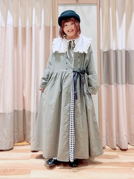 配色リボンダブルボタンコートを使った人気ファッションコーディネート