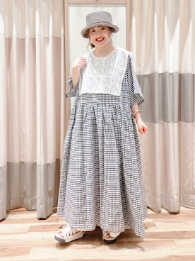 「ペーパーハット」｜「アイテム（ワンピース/ドレス）」を使った、えりさん（レディース・150cm）の夏コーディネート