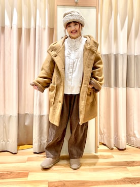 「フードコート」｜「アイテム（帽子）」を使った、えりさん（レディース・150cm）の冬コーディネート