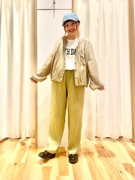 「Samansa Mos2 blue」｜「アイテム（キャップ）」を使った、えりさん（レディース・150cm）の春コーディネート