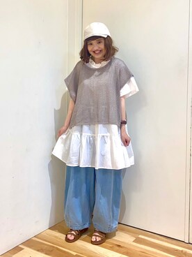 「Samansa Mos2（サマンサ モスモス）の前後着メッシュベスト（ベスト）」を使った、えりさん（レディース・150cm）の夏コーディネート