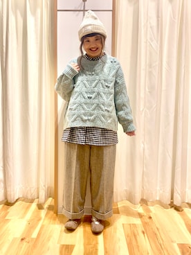 「Samansa Mos2 blue（サマンサモスモスブルー）のアイテム（ニットキャップ/ビーニー）」を使った、えりさん（レディース・150cm）の冬コーディネート