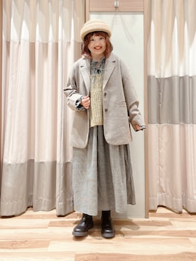 「重ね着ベストシーズン」｜「アイテム（ノーカラージャケット）」を使った、えりさん（レディース・150cm）の秋コーディネート