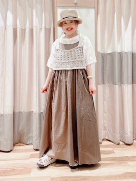 「ペーパーハット」｜「アイテム（ワンピース/ドレス）」を使った、えりさん（レディース・150cm）の夏コーディネート