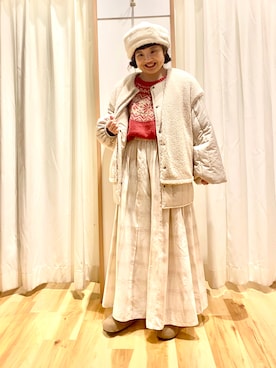 「ehka sopo（エヘカソポ）のアイテム（ニットキャップ/ビーニー）」を使った、えりさん（レディース・150cm）の冬コーディネート