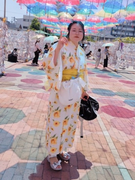 「アイテム（浴衣、ホワイト系）」を使った、にんじんさん（レディース・164cm）の春コーディネート
