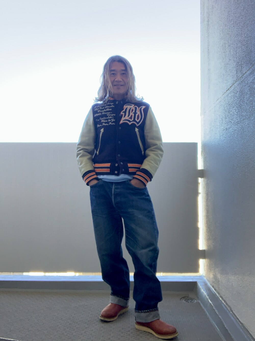「アメカジ、スタジャン、リーバイス501 66前期、レッドウィング、ブーツ、ホワイツビル、ロン毛男子」｜「RED WING SHOESのアイテム（ブーツ、ブラウン系）」を使った、 tatsuma21さん（メンズ・165cm）の冬コーディネートの1枚目の写真