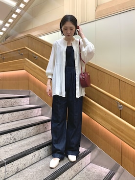「Vネック」｜「アイテム（サロペット/オーバーオール）」を使った、rioさん（レディース・160cm）の秋コーディネート
