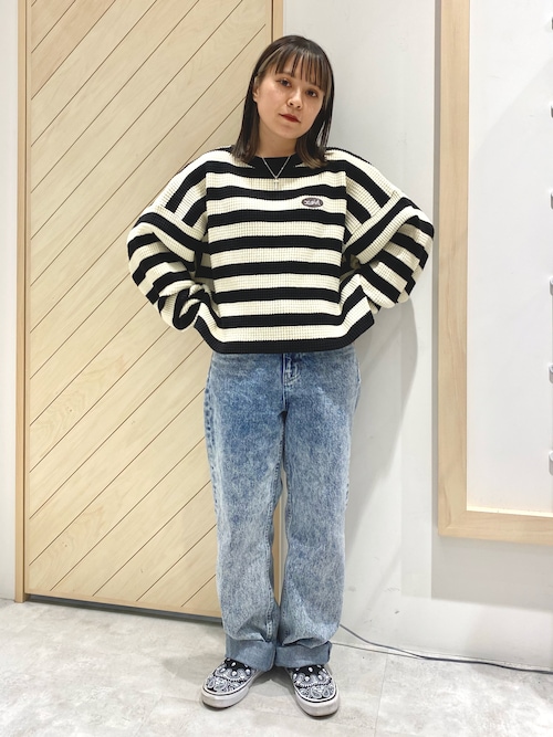 X-girl（エックスガール）の「【WEB限定】CROPPED STRIPE KNIT TOP