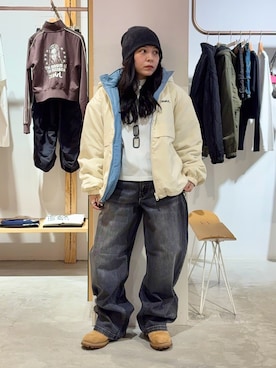 「アイテム（ナイロンジャケット）」を使った、Fukuo Yuukaさん（レディース・145cm）の秋コーディネート