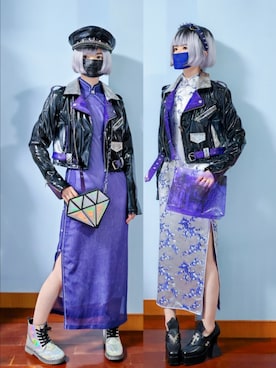 「アイテム（ライダースジャケット）」を使った、步同さん（レディース・162cm）の夏コーディネート