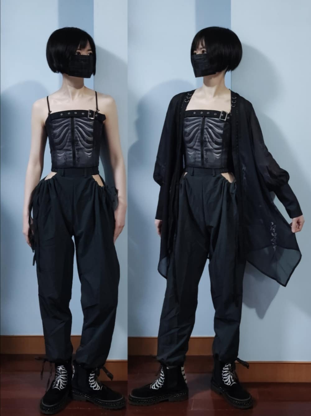 「Bunny and Apsaraの骨系列 吊带（キャミソール、ブラック系）」を使った、步同さん（レディース・162cm）の夏コーディネートの1枚目の写真