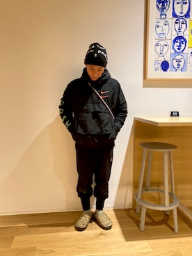 「サッカー」｜「アイテム（ニットキャップ/ビーニー）」を使った、KEIさん（メンズ・166cm）の冬コーディネート