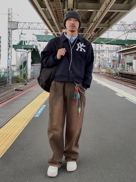 「アイテム（スタジャン）」を使った、mitsuoさん（メンズ・176cm）の秋コーディネート