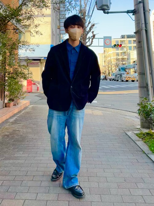 FREAK'S STORE ネイビービッグシルエットコーデュロイセットアップ L FREAK'S STORE/ワイドシルエット コーデュロイ セットアップ