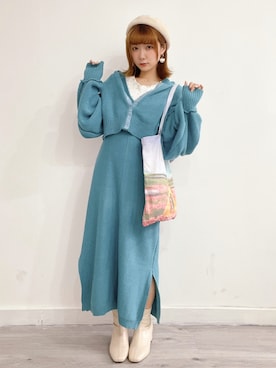 「Kastane（カスタネ）の【SETアイテム】クロップドカーディガン×ワンピースSET（ワンピース）」を使った、beary_rabbitさん（レディース・156cm）の冬コーディネート