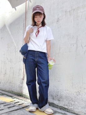 「ZOZO（ゾゾ）のクルーネックTシャツ［WOMEN］（Tシャツ/カットソー）」を使った、beary_rabbitさん（レディース・156cm）の秋コーディネート
