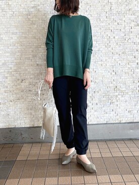 「RIVE DROITE（リヴドロワ）のシルエットで魅せる　ライト天竺スリットワイドニット（ニット/セーター）」を使った、ranranさん（レディース・163cm）の秋コーディネート