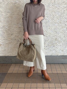 「RIVE DROITE（リヴドロワ）のシルエットで魅せる　ライト天竺スリットワイドニット（ニット/セーター）」を使った、ranranさん（レディース・163cm）の秋コーディネート