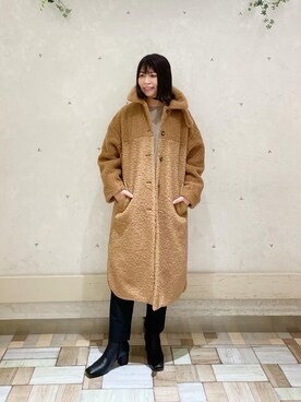 「ボア」｜「アイテム（ステンカラーコート）」を使った、ranranさん（レディース・163cm）の冬コーディネート