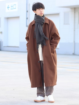 「neos（ネオス）のアイテム（ステンカラーコート）」を使った、Mottyさん（メンズ・167cm）の冬コーディネート