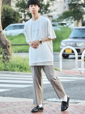 「WYM LIDNM（ウィム バイ リドム）のRELAX DRAPE SET-UP/セットアップ（セットアップ）」を使った、Mottyさん（メンズ・167cm）の夏コーディネート