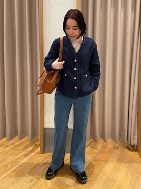「ほめられ本命コーデ」｜「アイテム（ノーカラージャケット）」を使った、ひかりさん（レディース・156cm）の冬コーディネート