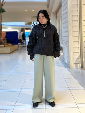 「ボリュームニット」｜「アイテム（スラックス）」を使った、ひかりさん（レディース・156cm）の冬コーディネート