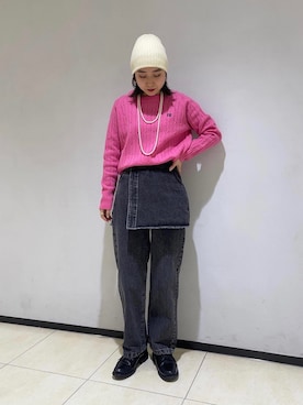 「ケーブルニット」｜「アイテム（ニットキャップ/ビーニー）」を使った、ひかりさん（レディース・156cm）の秋コーディネート