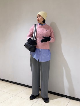 「ケーブルニット」｜「アイテム（ニットキャップ/ビーニー）」を使った、ひかりさん（レディース・156cm）の冬コーディネート