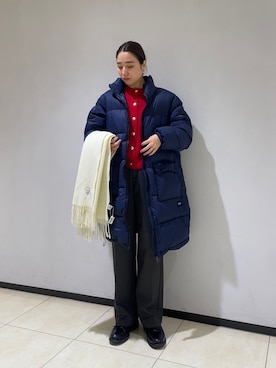 「ケーブルニット」｜「アイテム（ダウンジャケット/コート）」を使った、ひかりさん（レディース・156cm）の秋コーディネート