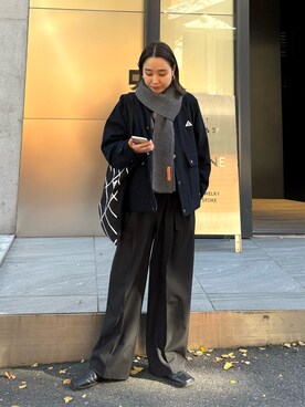 「マフラーコーデ」｜「アイテム（スラックス）」を使った、ひかりさん（レディース・156cm）の秋コーディネート