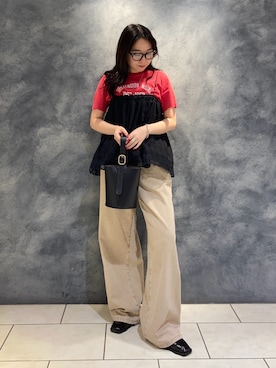 「赤Tシャツ」｜ひかりさん（レディース・156cm）の夏コーディネート