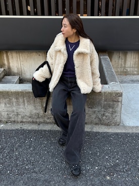 「アイテム（ムートンコート）」を使った、ひかりさん（レディース・156cm）の冬コーディネート