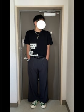 「Yohji Yamamoto（ヨウジヤマモト）のアイテム（Tシャツ/カットソー）」を使った、ぐっちさん（メンズ・178cm）の春コーディネート