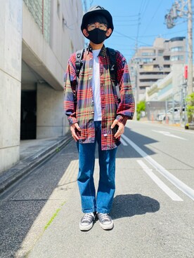 「アイテム（シャツ/ブラウス、ブラウン系）」を使った、sakuさん（メンズ・168cm）の春コーディネート