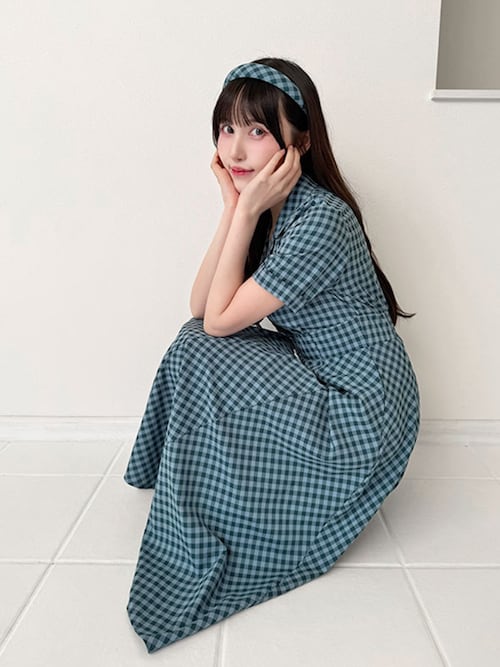 レトロギンガム開衿ワンピース/fint フィント（ワンピース）｜an