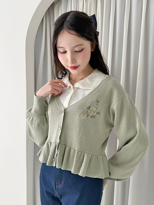 セール】ローズ刺繍ペプラムニットカーディガン/fint フィント